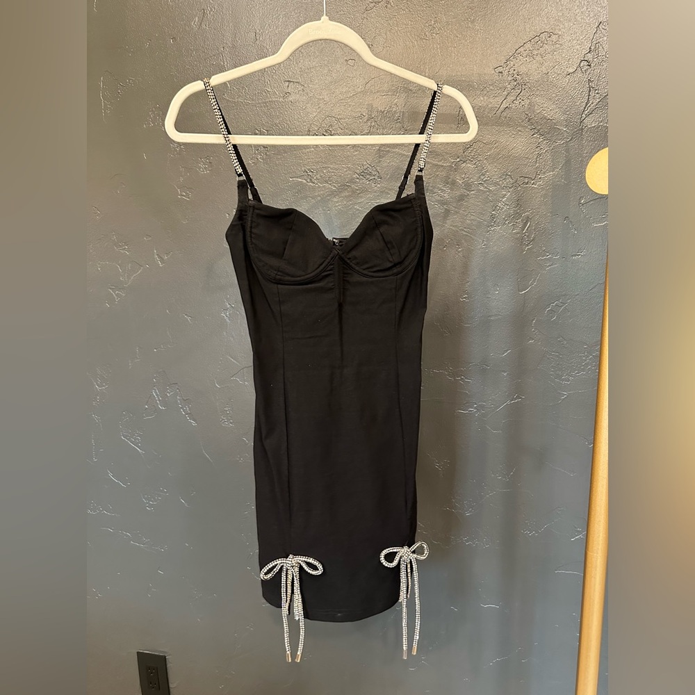 White Fox Boutique Black Rhinestone-Trim Mini Dress